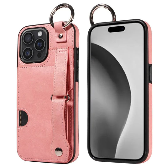 008 For iPhone 16 Pro Max Case Wristband Kickstand PU Leather TPU Phone Cover