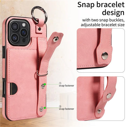 008 For iPhone 16 Pro Max Case Wristband Kickstand PU Leather TPU Phone Cover