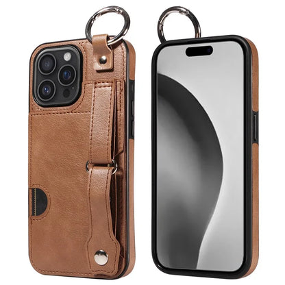 008 For iPhone 16 Pro Max Case Wristband Kickstand PU Leather TPU Phone Cover