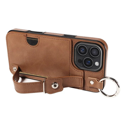 008 For iPhone 16 Pro Max Case Wristband Kickstand PU Leather TPU Phone Cover
