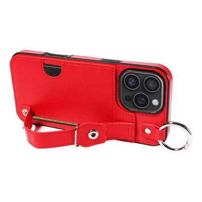 008 For iPhone 16 Pro Max Case Wristband Kickstand PU Leather TPU Phone Cover