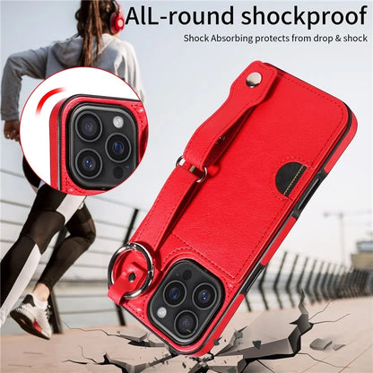 008 For iPhone 16 Pro Max Case Wristband Kickstand PU Leather TPU Phone Cover