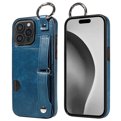 008 For iPhone 16 Pro Max Case Wristband Kickstand PU Leather TPU Phone Cover