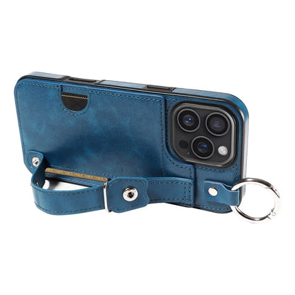 008 For iPhone 16 Pro Max Case Wristband Kickstand PU Leather TPU Phone Cover