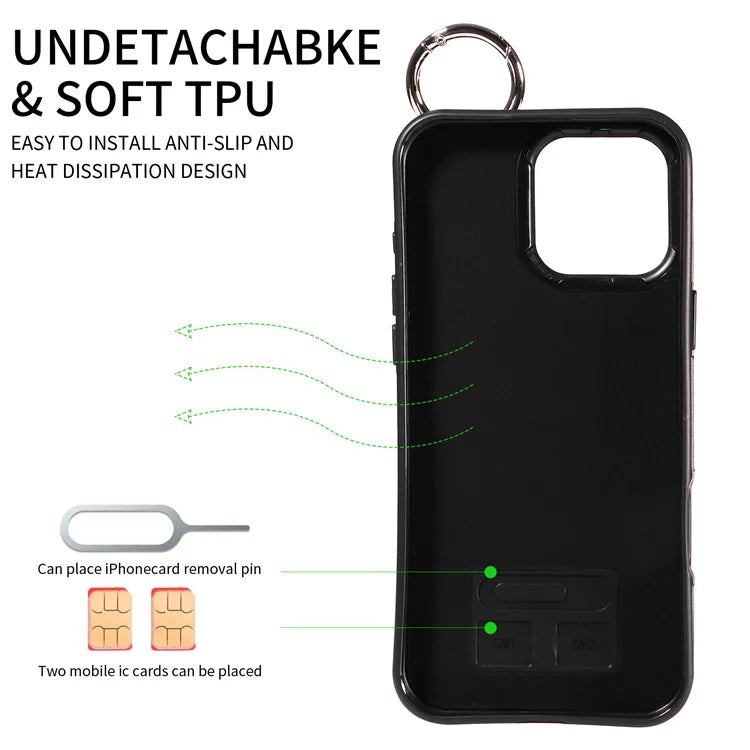 008 For iPhone 16 Pro Max Case Wristband Kickstand PU Leather TPU Phone Cover