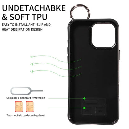 008 For iPhone 16 Pro Max Case Wristband Kickstand PU Leather TPU Phone Cover