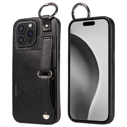 008 For iPhone 16 Pro Max Case Wristband Kickstand PU Leather TPU Phone Cover