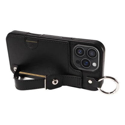 008 For iPhone 16 Pro Max Case Wristband Kickstand PU Leather TPU Phone Cover