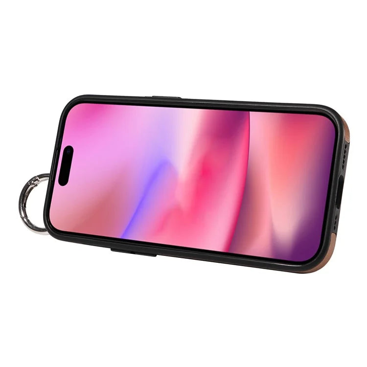 008 For iPhone 16 Case Wristband Kickstand PU Leather TPU Phone Cover