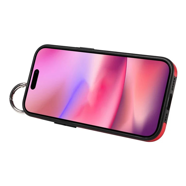 008 For iPhone 16 Case Wristband Kickstand PU Leather TPU Phone Cover