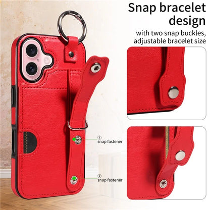 008 For iPhone 16 Case Wristband Kickstand PU Leather TPU Phone Cover