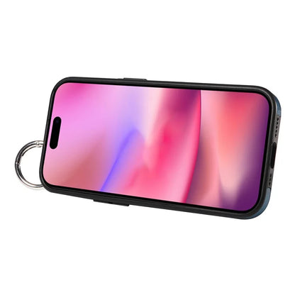 008 For iPhone 16 Case Wristband Kickstand PU Leather TPU Phone Cover