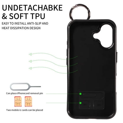 008 For iPhone 16 Case Wristband Kickstand PU Leather TPU Phone Cover