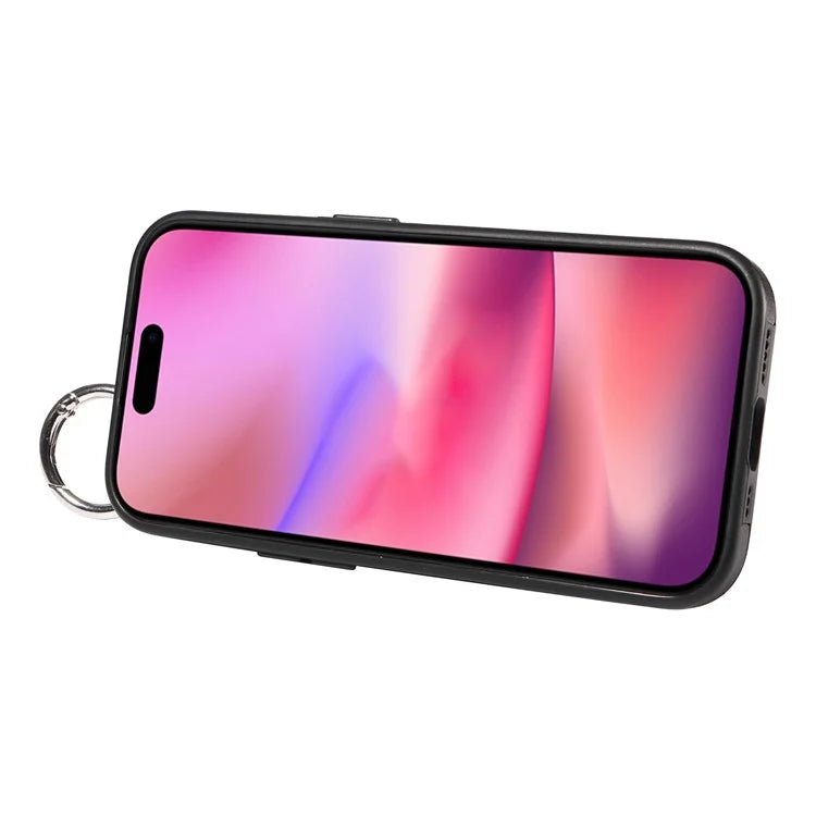 008 For iPhone 16 Case Wristband Kickstand PU Leather TPU Phone Cover
