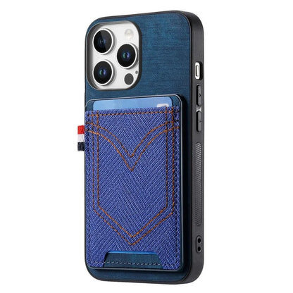 For iPhone 16 Pro Max Phone Case Retro Jean Cloth Texture Leather TPU Card Holder
