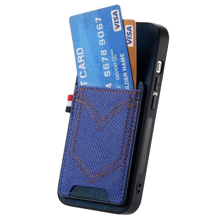 For iPhone 16 Pro Max Phone Case Retro Jean Cloth Texture Leather TPU Card Holder