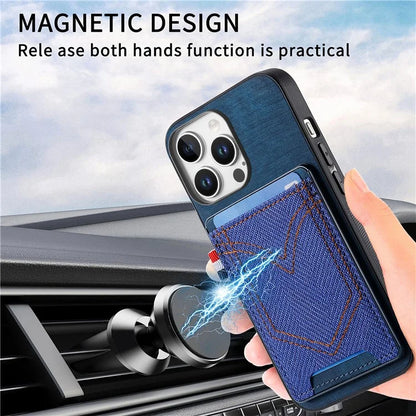 For iPhone 16 Pro Max Phone Case Retro Jean Cloth Texture Leather TPU Card Holder