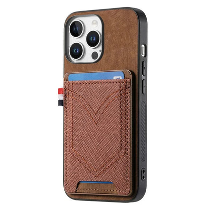 For iPhone 16 Pro Max Phone Case Retro Jean Cloth Texture Leather TPU Card Holder