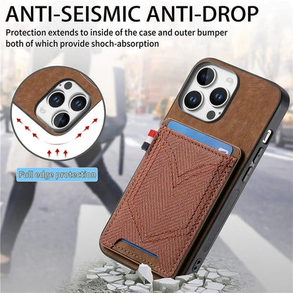 For iPhone 16 Pro Max Phone Case Retro Jean Cloth Texture Leather TPU Card Holder