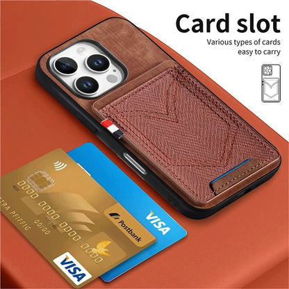 For iPhone 16 Pro Max Phone Case Retro Jean Cloth Texture Leather TPU Card Holder