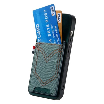 For iPhone 16 Pro Max Phone Case Retro Jean Cloth Texture Leather TPU Card Holder