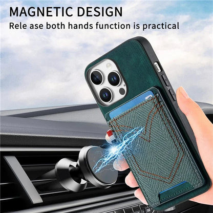 For iPhone 16 Pro Max Phone Case Retro Jean Cloth Texture Leather TPU Card Holder
