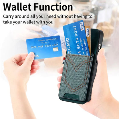 For iPhone 16 Pro Max Phone Case Retro Jean Cloth Texture Leather TPU Card Holder