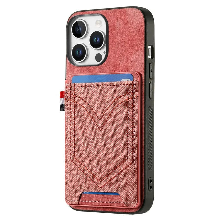 For iPhone 16 Pro Max Phone Case Retro Jean Cloth Texture Leather TPU Card Holder