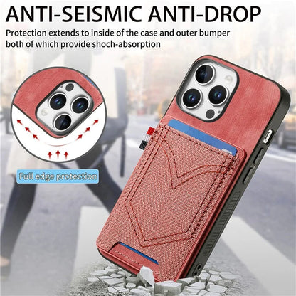 For iPhone 16 Pro Max Phone Case Retro Jean Cloth Texture Leather TPU Card Holder
