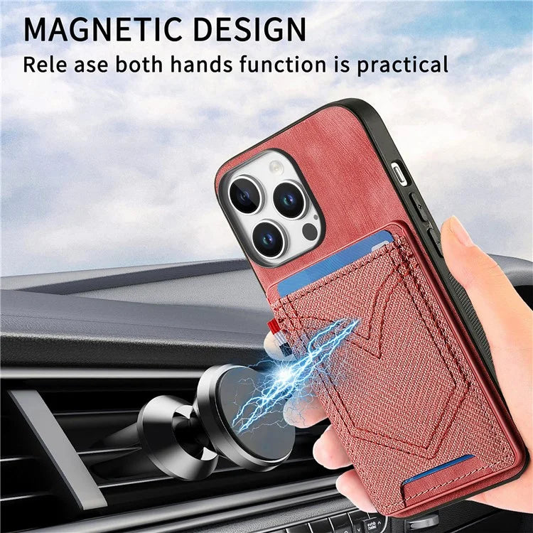 For iPhone 16 Pro Max Phone Case Retro Jean Cloth Texture Leather TPU Card Holder