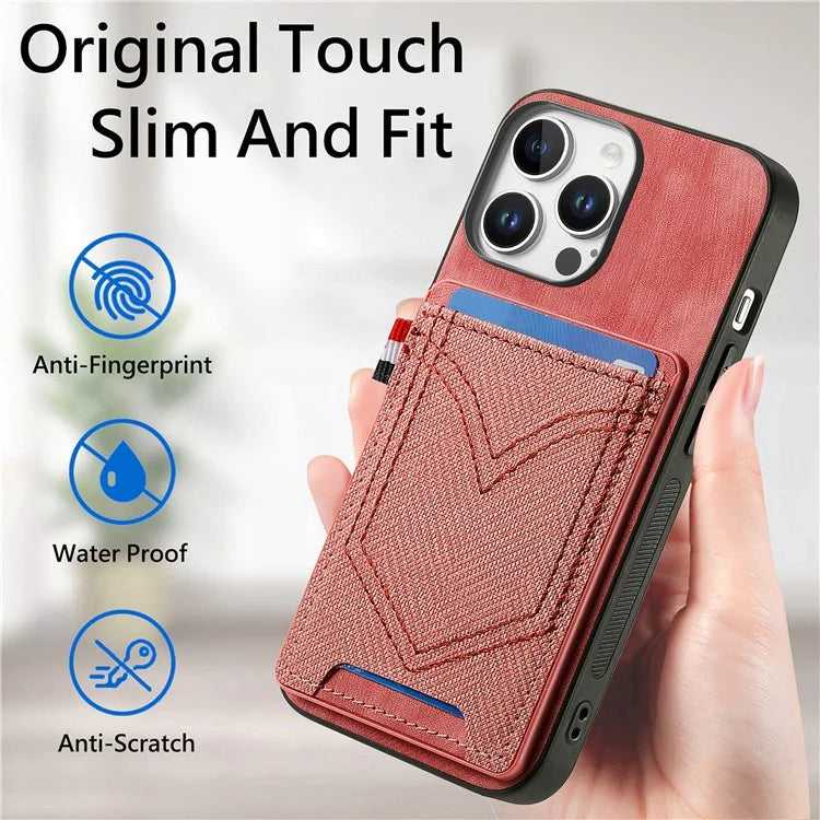 For iPhone 16 Pro Max Phone Case Retro Jean Cloth Texture Leather TPU Card Holder
