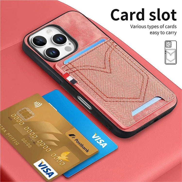 For iPhone 16 Pro Max Phone Case Retro Jean Cloth Texture Leather TPU Card Holder