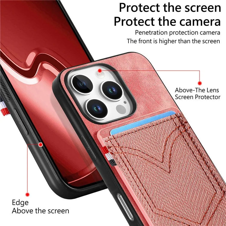 For iPhone 16 Pro Max Phone Case Retro Jean Cloth Texture Leather TPU Card Holder