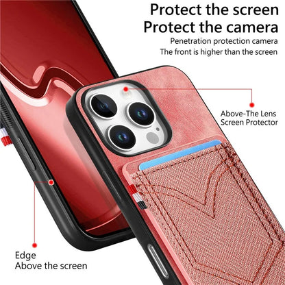 For iPhone 16 Pro Max Phone Case Retro Jean Cloth Texture Leather TPU Card Holder