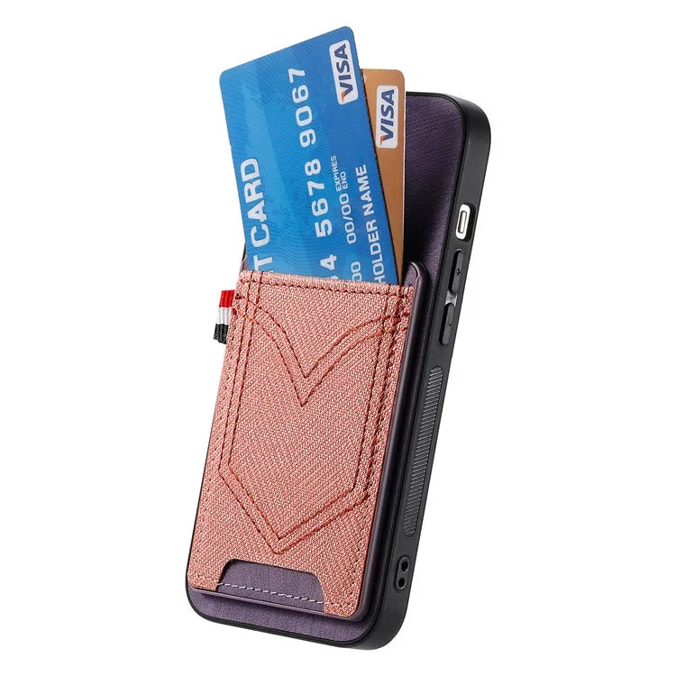 For iPhone 16 Pro Max Phone Case Retro Jean Cloth Texture Leather TPU Card Holder