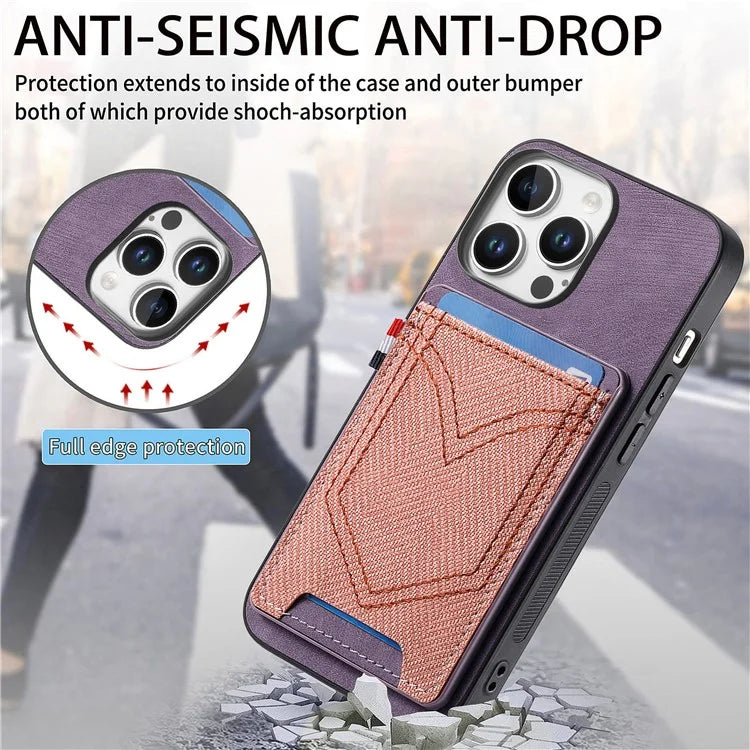 For iPhone 16 Pro Max Phone Case Retro Jean Cloth Texture Leather TPU Card Holder