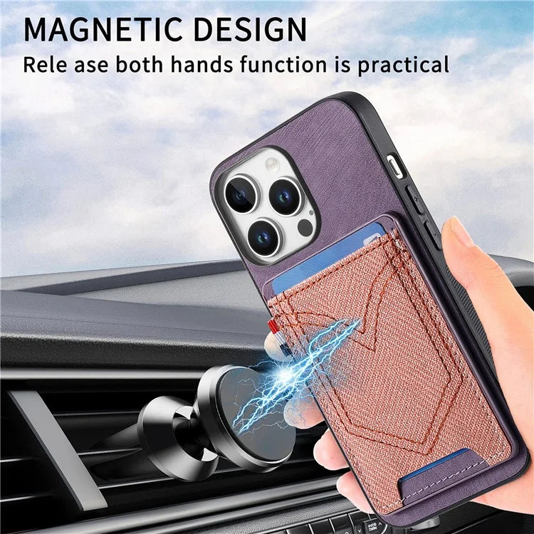 For iPhone 16 Pro Max Phone Case Retro Jean Cloth Texture Leather TPU Card Holder