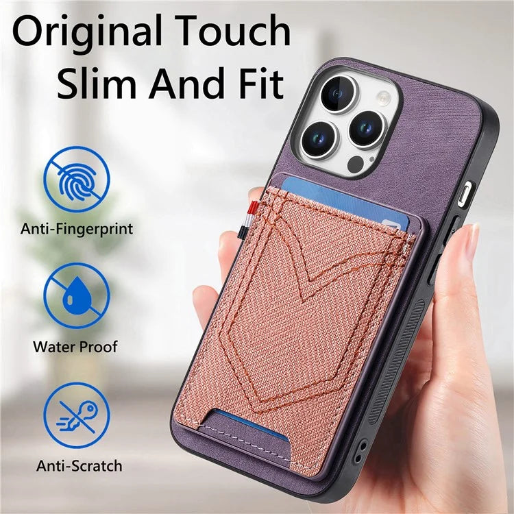 For iPhone 16 Pro Max Phone Case Retro Jean Cloth Texture Leather TPU Card Holder