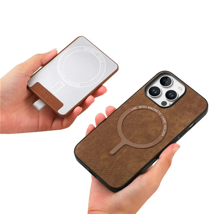 D7 For iPhone 16 Pro Max Magnetic Case Card Holder Ring Kickstand PU Leather Phone Back Cover
