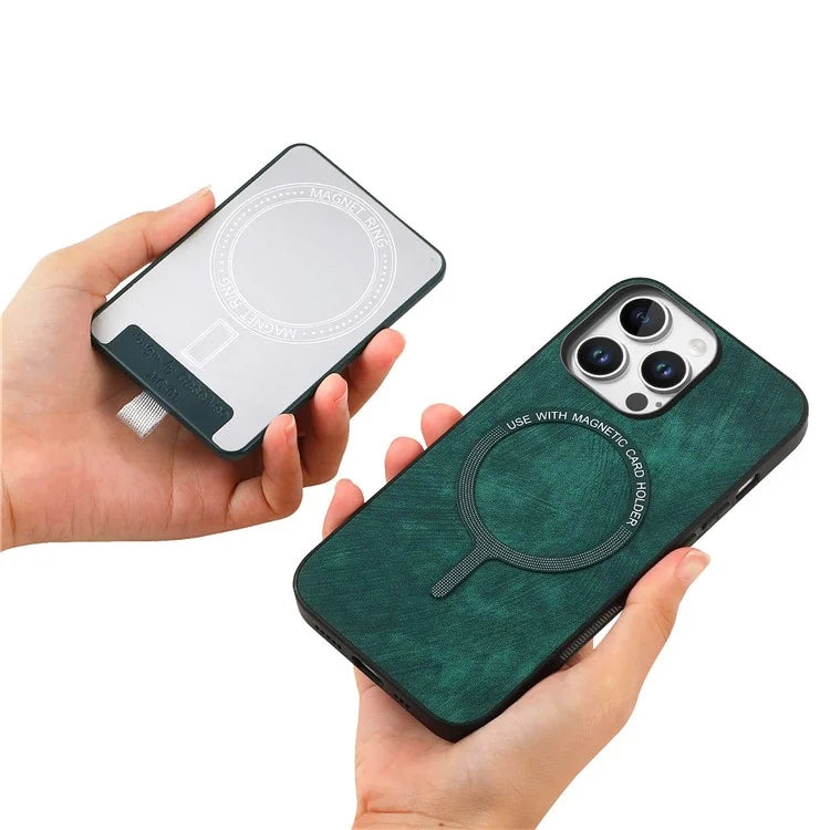 D7 For iPhone 16 Pro Max Magnetic Case Card Holder Ring Kickstand PU Leather Phone Back Cover