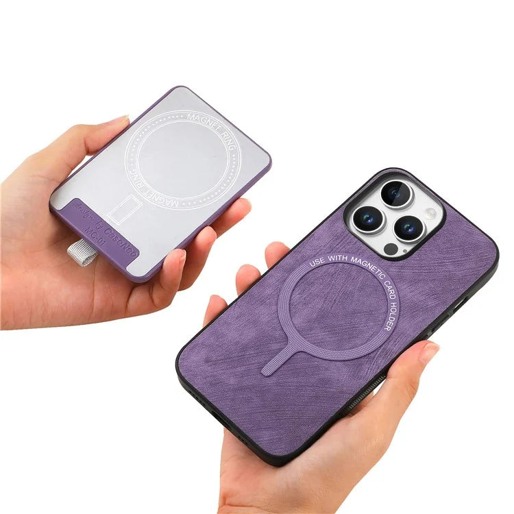 D7 For iPhone 16 Pro Max Magnetic Case Card Holder Ring Kickstand PU Leather Phone Back Cover