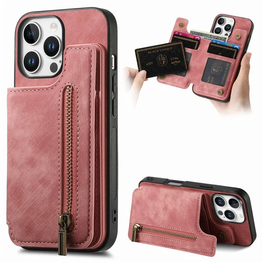 For iPhone 16 Pro Max Case with Zipper Card Holder Leather+TPU Phone Cover