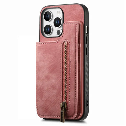 For iPhone 16 Pro Max Case with Zipper Card Holder Leather+TPU Phone Cover