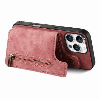 For iPhone 16 Pro Max Case with Zipper Card Holder Leather+TPU Phone Cover
