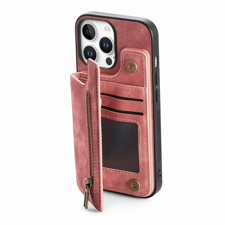 For iPhone 16 Pro Max Case with Zipper Card Holder Leather+TPU Phone Cover
