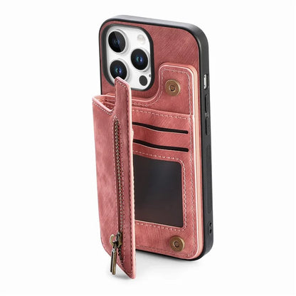 For iPhone 16 Pro Max Case with Zipper Card Holder Leather+TPU Phone Cover