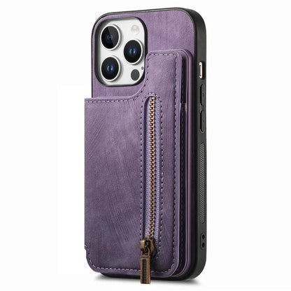 For iPhone 16 Pro Max Case with Zipper Card Holder Leather+TPU Phone Cover