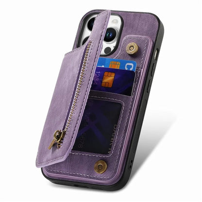 For iPhone 16 Pro Max Case with Zipper Card Holder Leather+TPU Phone Cover