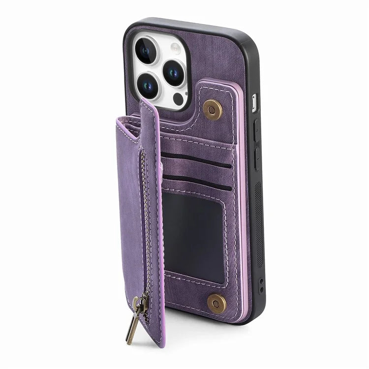 For iPhone 16 Pro Max Case with Zipper Card Holder Leather+TPU Phone Cover