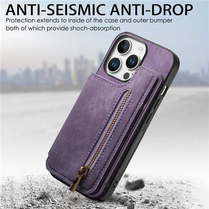 For iPhone 16 Pro Max Case with Zipper Card Holder Leather+TPU Phone Cover